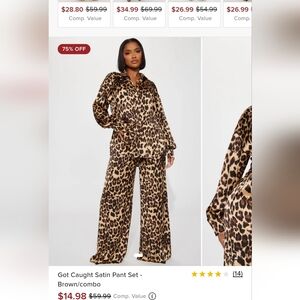 Womens Fashion Nova Two Piece Cheetah Print Satin Set. Size Large. New! SOLD OUT